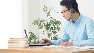 Young man learning online